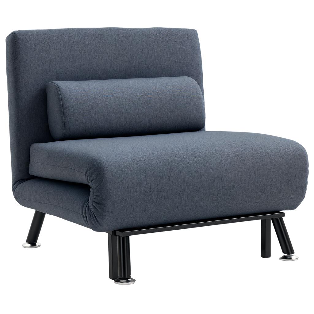Single Sofa Chair Bed, Linen Fabric 3-in-1 Convertible Sleeper Chair with 5-Position Adjustable Backrest, 75cm Wide Seat, Pillow for Living Room