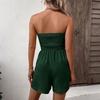 Damen trägerloser Romper mit hoher Taille, Knopfleiste vorne, elastisches gerüschtes Oberteil, lässiger Sommer-Jumpsuit mit Tunnelzug in der Taille