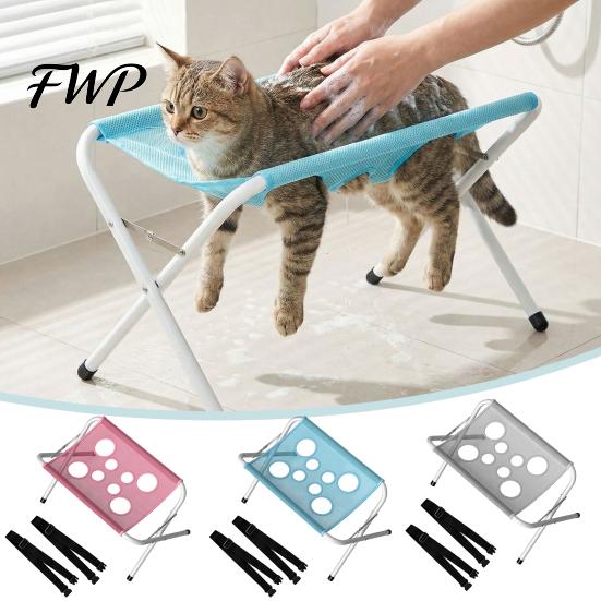 Mesh Pet Grooming Support Hammock with Stand, Folding Cat Table, Elevated Platform Washing Station for Cats Dogs Nail Trimming Holder