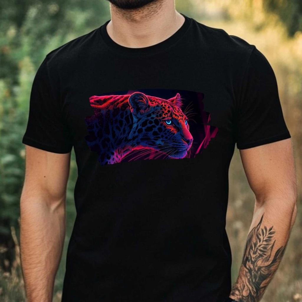 T-Shirt Herren Neon Leopard Motiv Baumwolle Größe XS bis 5XL