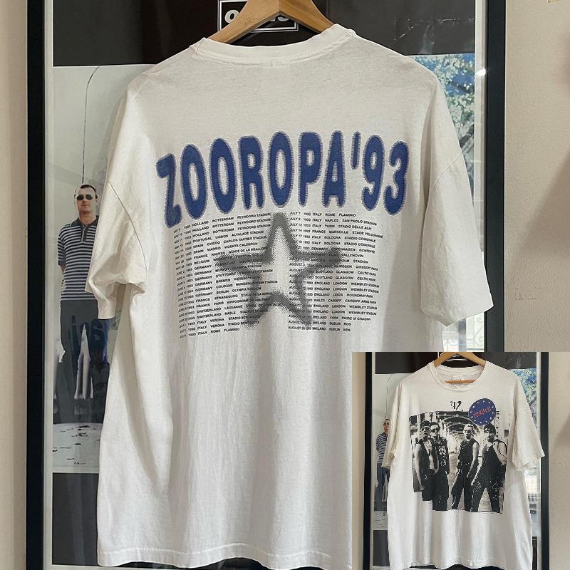 U2 Irish Rock Band Trendy Printed Shortsleeved Tshirt with Vibe High Street Portrait American Retro Texture Cotton Tee S