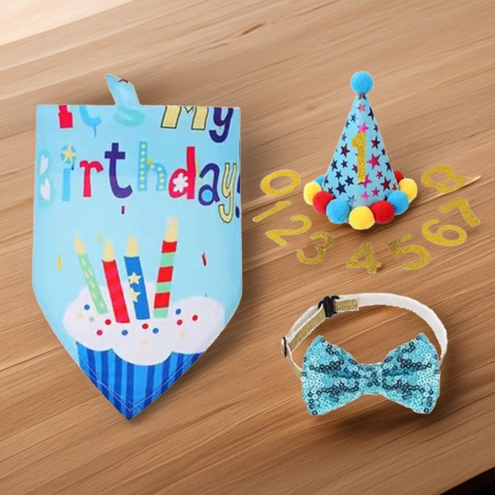 Dog Birthday Hat with Numbers Birthday Hat Bow Tie Bandana Pet Birthday Party Set for Large Medium Small Dog Puppy