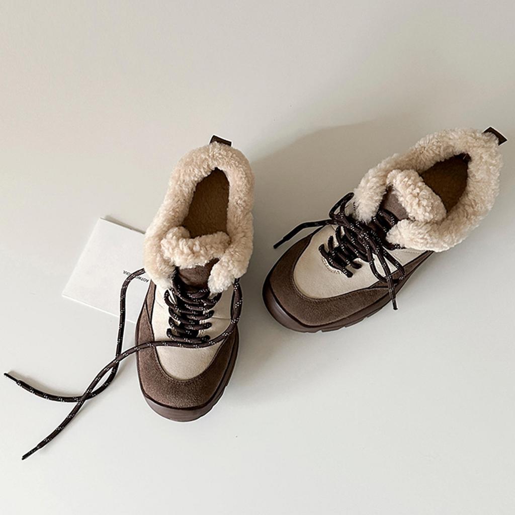 Women's Fur One Thick Bottom Heightening a Footstool Winter Lightweight Padded Warm Snow Boots Non-slip Wear Casual Sneakers