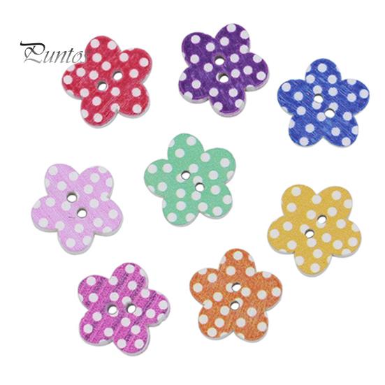 100 Pcs Lovely Wooden Buttons DIY Sewing Scrapbooking Flower Dots Mixed 15 X 2mm
