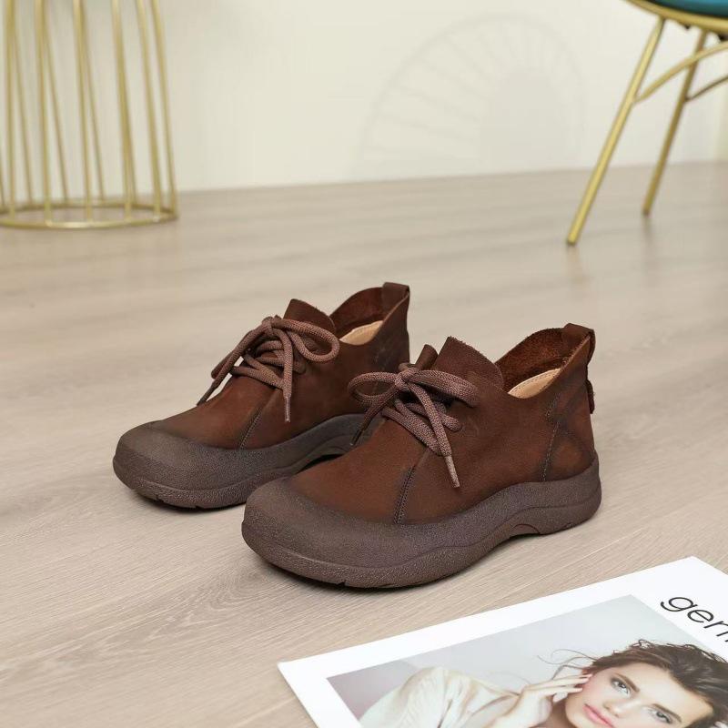 2025 Vintage Brown Ankle Boots: Soft Sole, Genuine Leather, Women's Thick Sole Martin Style