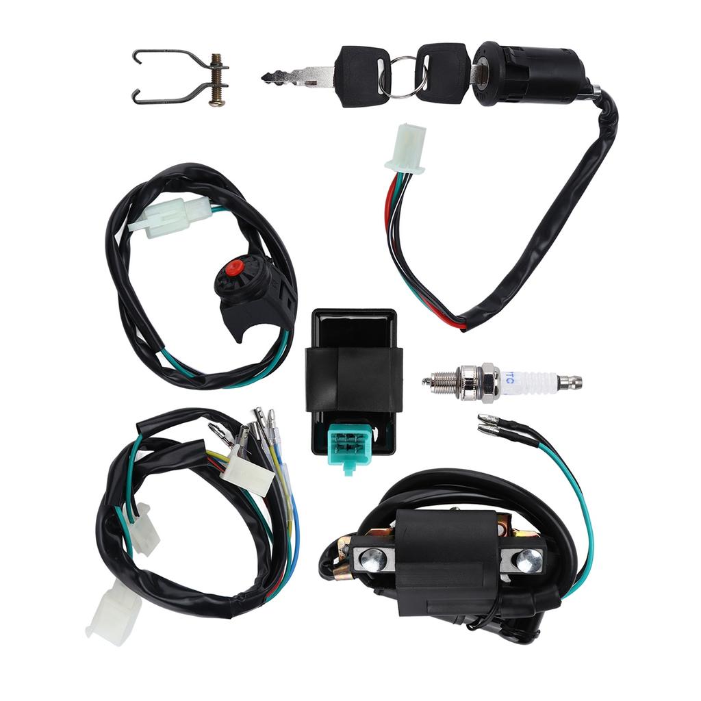 Kill Switch Ignition Coil CDI Spark Plug Wiring Harness Kit for Kick Start Dirt Pit Bike ATV 50CC