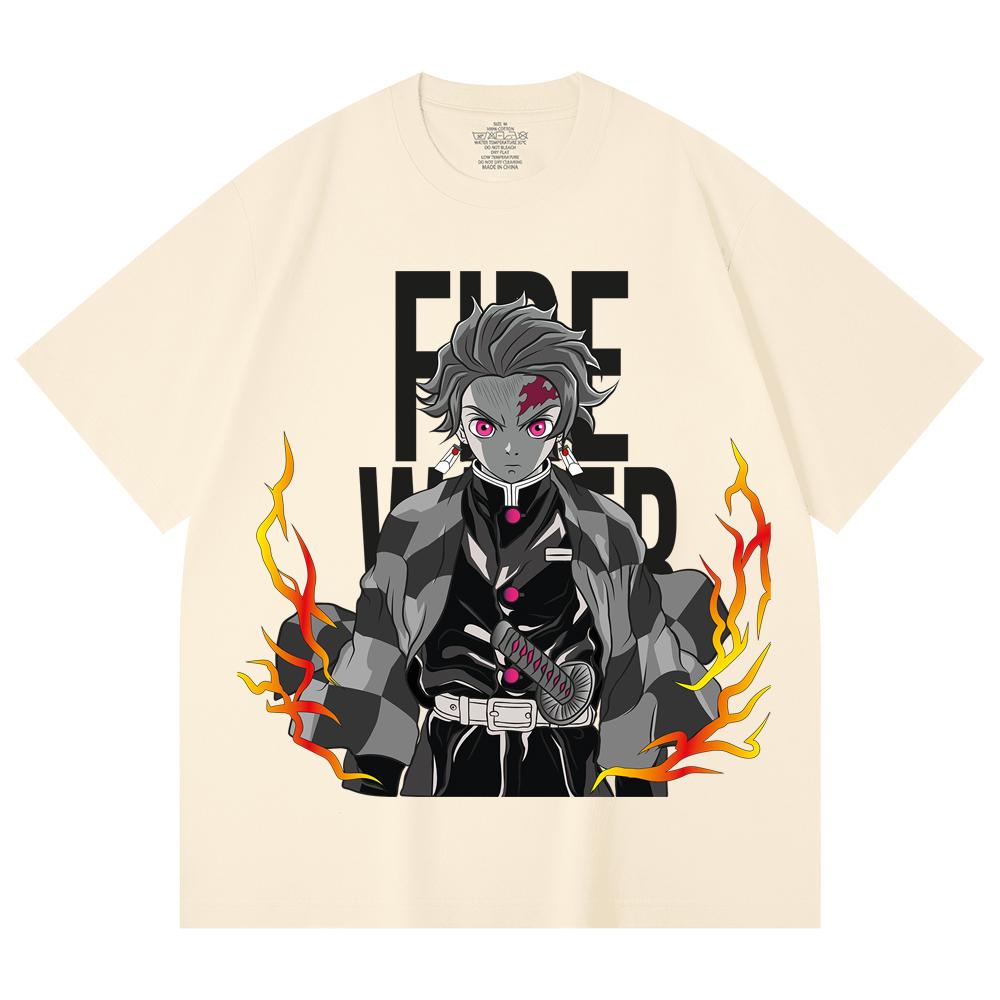 

230 Gsm 100% Cotton Demon Slayer V116 Tanjiro Print Unisex Heavy Cotton T Shirt XS абрикосовый