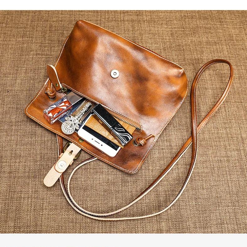 Johnature Echte Leder Damen Tasche Retro Handgemacht Weiches Rindsleder Mini Vielseitig Schulter Crossbody Tasche