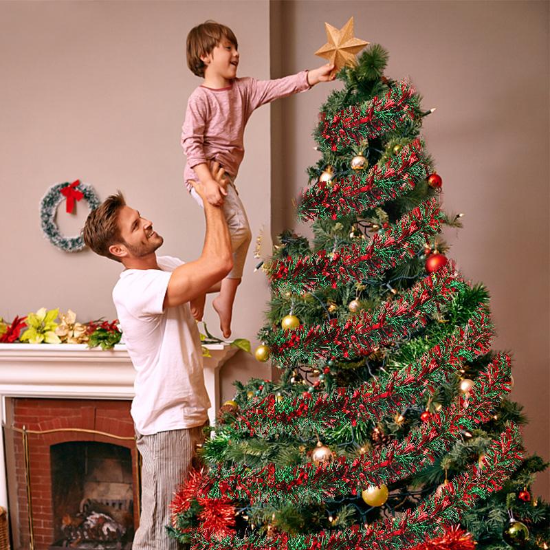 1-5Pcs Christmas Tinsel Garland Xmas Tree Hanging Ornaments Red Green Strip Ribbon New Year Party Home Indoor Outdoor Decoration