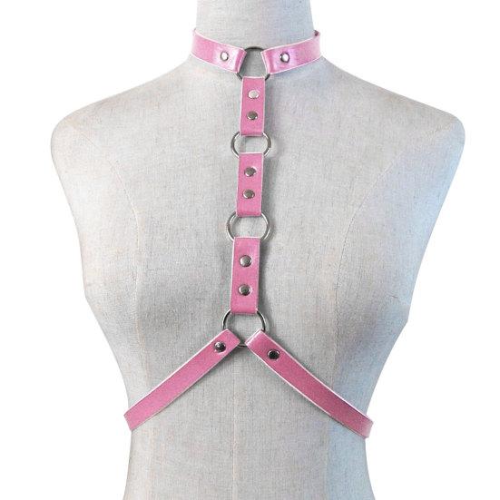 Adjustable Faux Leather Halterneck Choker Ring Waist Belt Body Chain Harness