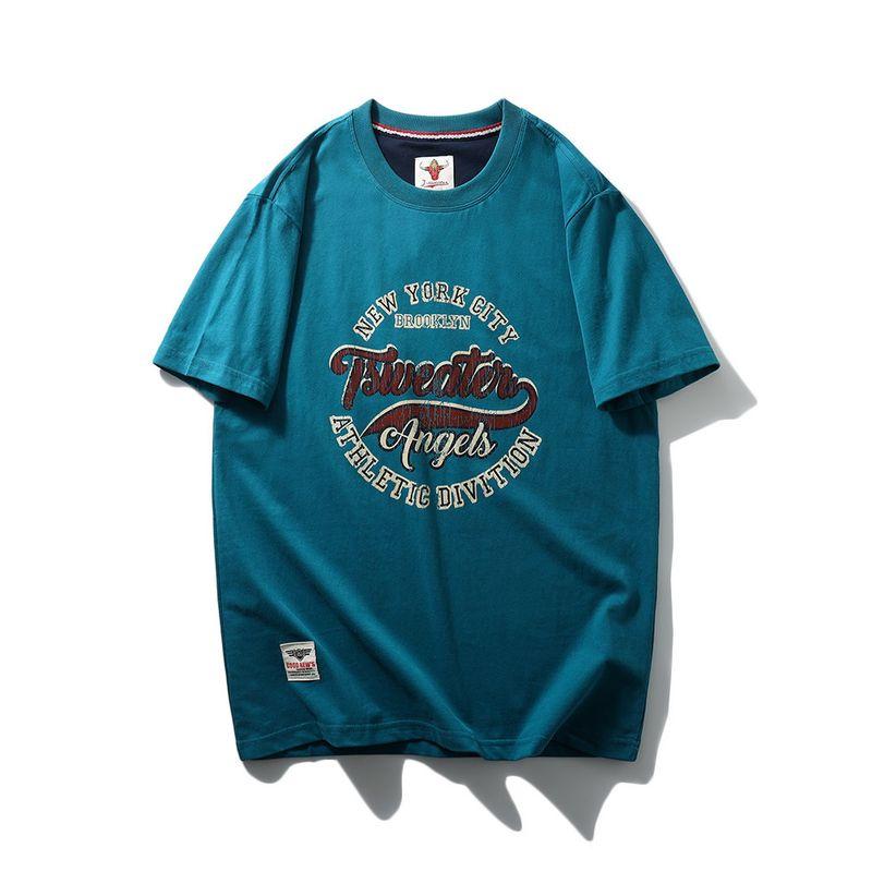 Retro Pure Cotton Brushed Cotton Trendy Brand Letter Print Short-Sleeve T-Shirt for Men, Summer Base Shirt, Foreign Trade Men's Clothing T-Shirt