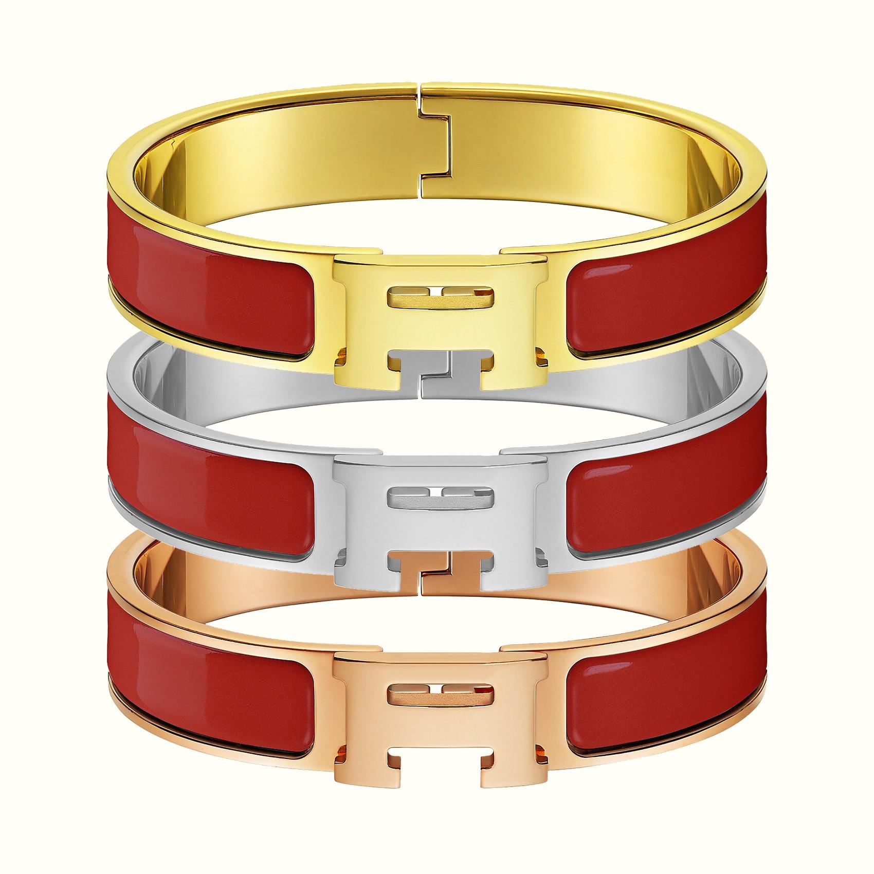 

Класичний браслет з титанової сталі кольору рожевого золота з емаллю з літерою H для пар Silver 19cm