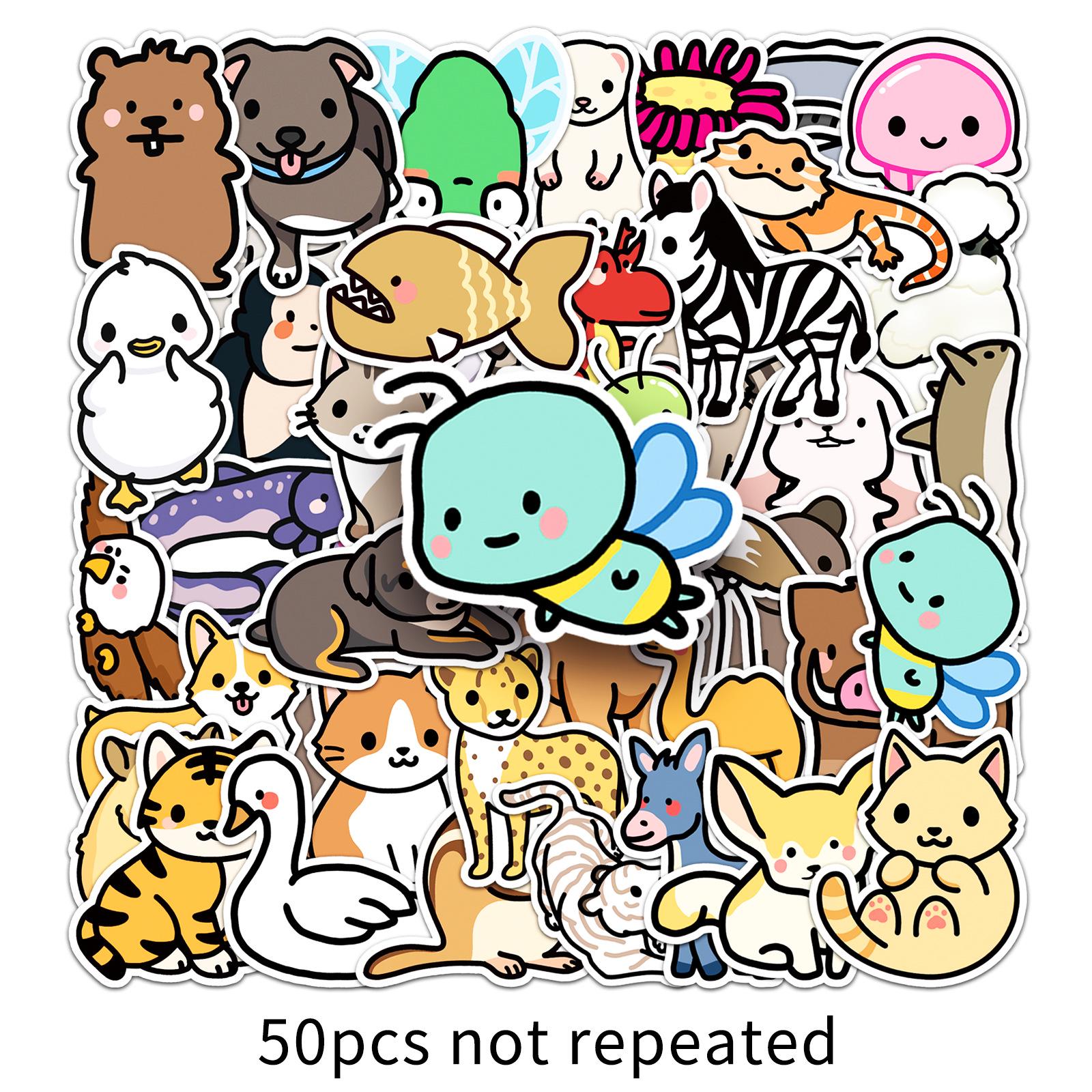 50 Cartoon Animal Stickers Set: Cute, Hand-Painted, Waterproof Decorative for Stationery & Planners
