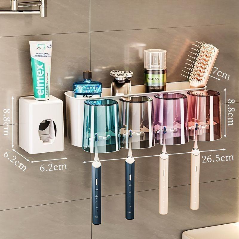 [No-Drill] Wall-Mounted Toothbrush Holder Set - No-Drill, Space-Saving, Transparent - Bathroom Organizer for Toothpaste & Brushes