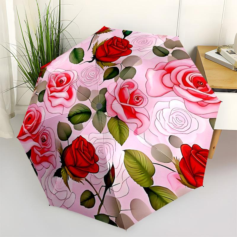 

1pc Roses Pattern Automatic Opening/Closing Umbrella with Operation & Windproof Canopy - Folding Design, Holiday Gift yy260225176