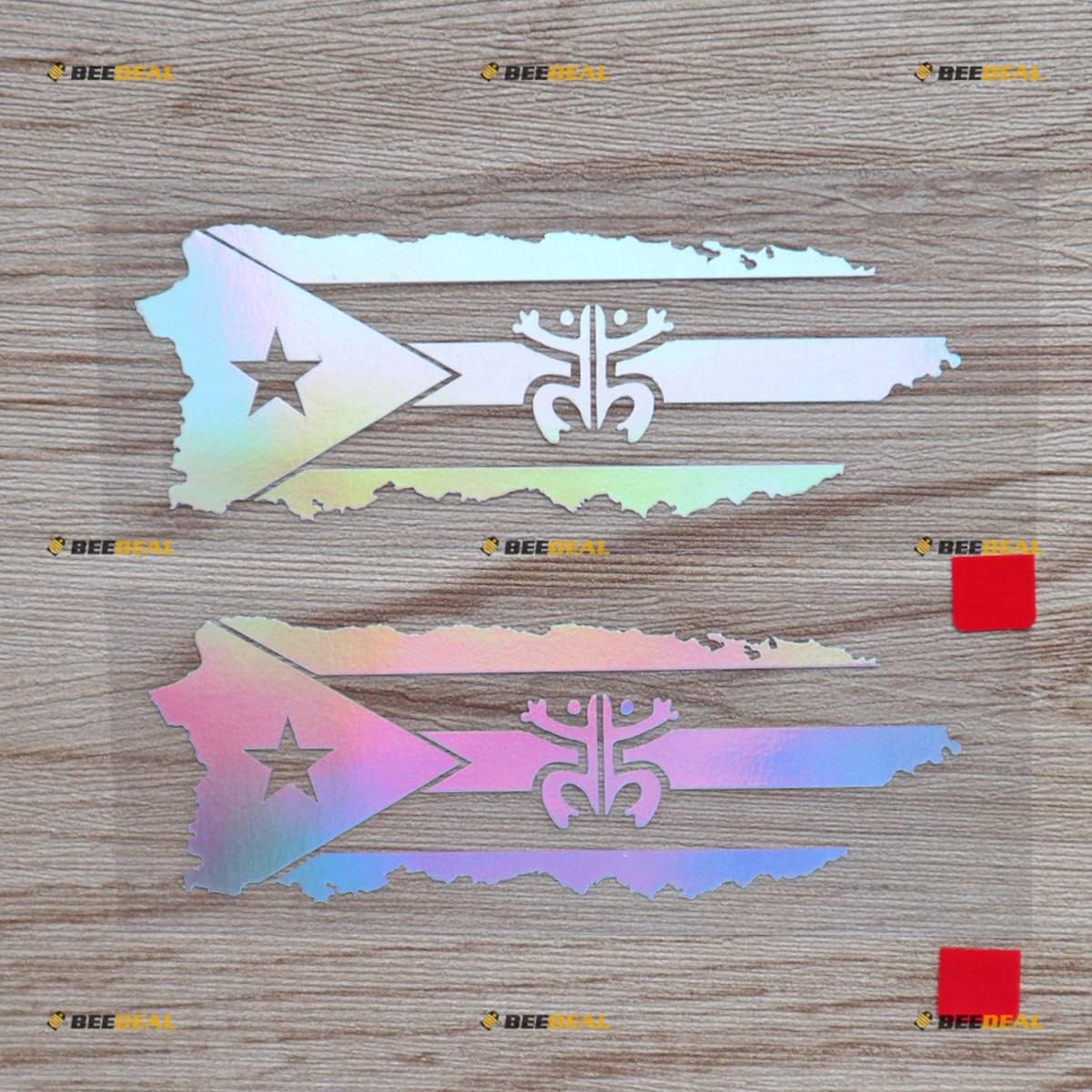 2 Pack Holographic Iridescent, 4 Inches - Puerto Rico Map Coqui Frog Flag Decal Sticker Vinyl Puerto Rican - No Background Die-Cut 05081 for Car Boat