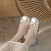 2025 Spring and Autumn New Color Matching Bow Single Shoes Women's Thick Heel Ladyshoes Fairy Gentle Light Mouth French Middle Heel