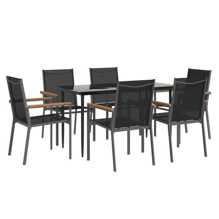 VidaXL Ensemble à manger de jardin 7 pcs noir textilène et acier 3187036