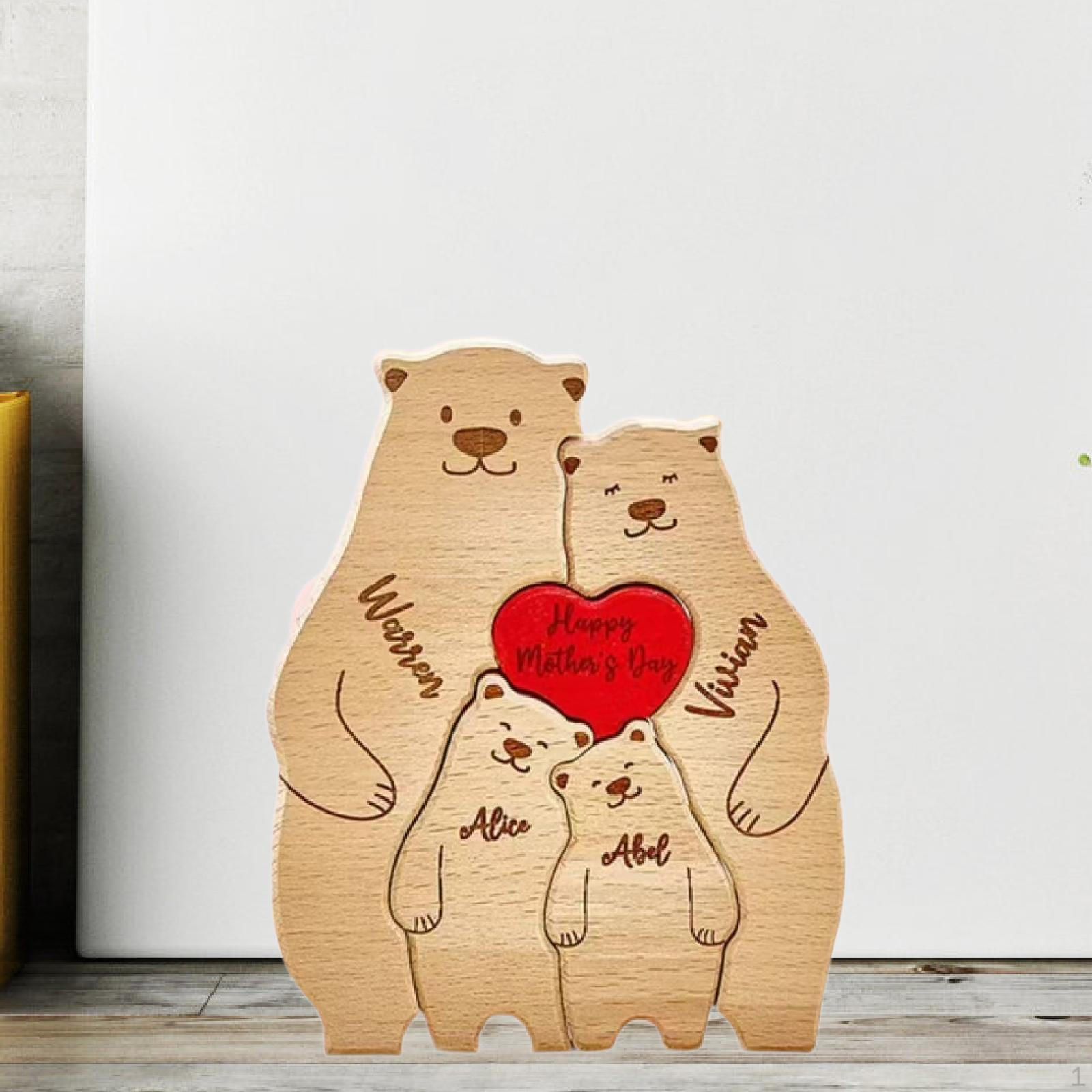 

Медвежья семья деревянная художественная головоломка украшение милые подарки на день рождения скульптура медведей для 4 bears