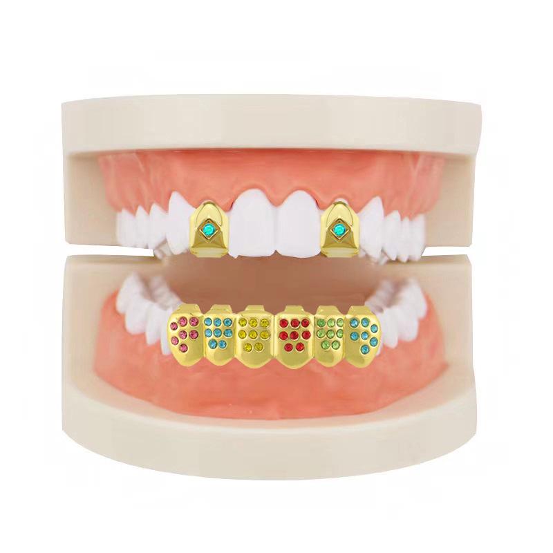 Glossy Single-Colored Diamond Hip-Hop Grillz Set with European and American Inspiration