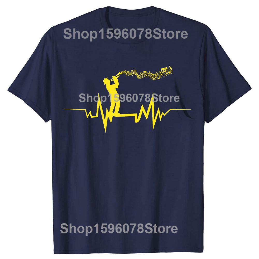 

Trumpeter Heartbeat Trumpet Lovers T Shirts Men Cotton Humor Streetwear Tee Shirt Short Sleeve Unisex Loose Crewneck Clothing S
