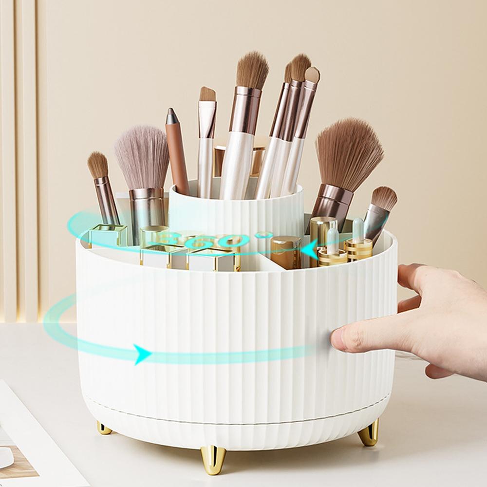 360° otočný organizér na make-up do ložnice, stolní kosmetický úložný box, přenosný držák na rtěnku, štětec na make-up, držák na pero do koupelny