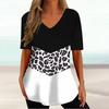 Vintage V-neck Women's T-shirt Summer Outdoor Casual Short Sleeve Tops Fashion Black Stripe Printing OverSize Clothing