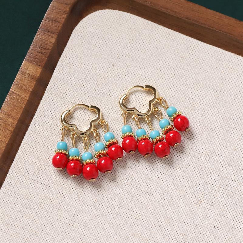 Original design earrings, natural agate pearls, retro earrings, ear buckles, medium and high-end earrings for women