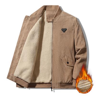 Cordjacke für Herren, Herbst und Winter, einfarbig, wattiert, lässig, für Männer mittleren und höheren Alters, ideal als Winterbekleidung für Väter, Plus-Size-Baumwolljacke