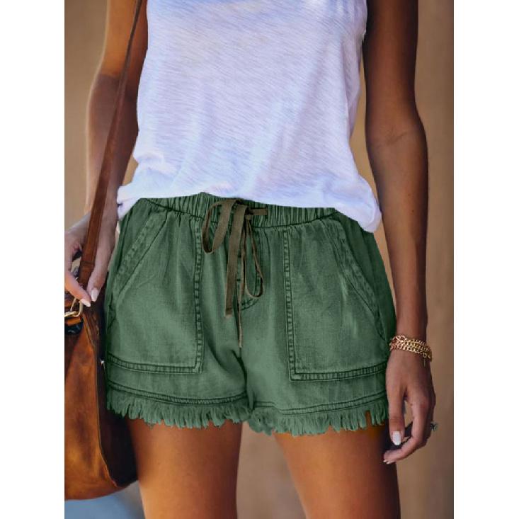 New Elastic Waist Casual High Waist Loose Slimming Fringe Denim Shorts For Women