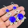 925 Silver Natural Blue Sapphire Artisan Hook Dangle Drop Daughter New Earrings