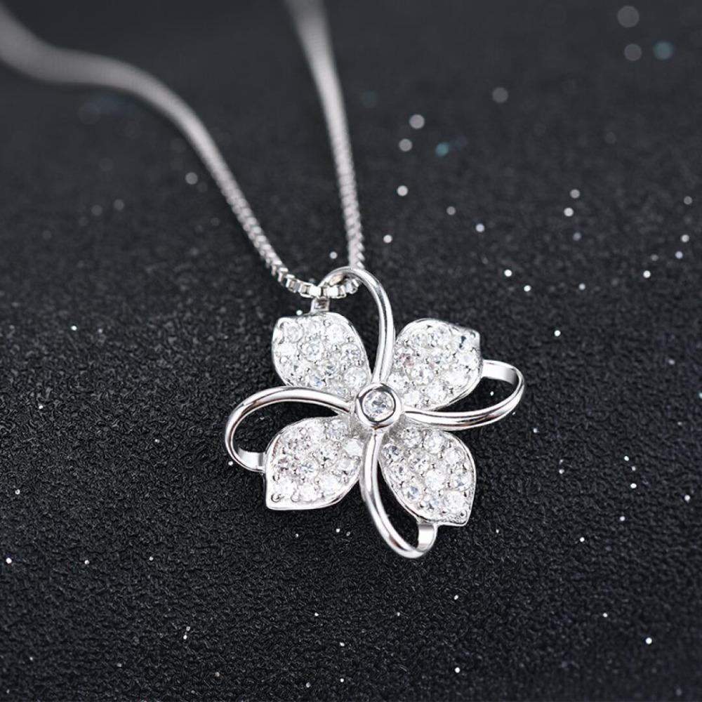 

925 Silver Plated Lucky Four Leaf Clover Pendant Necklace Jewelry with Micro Inlay