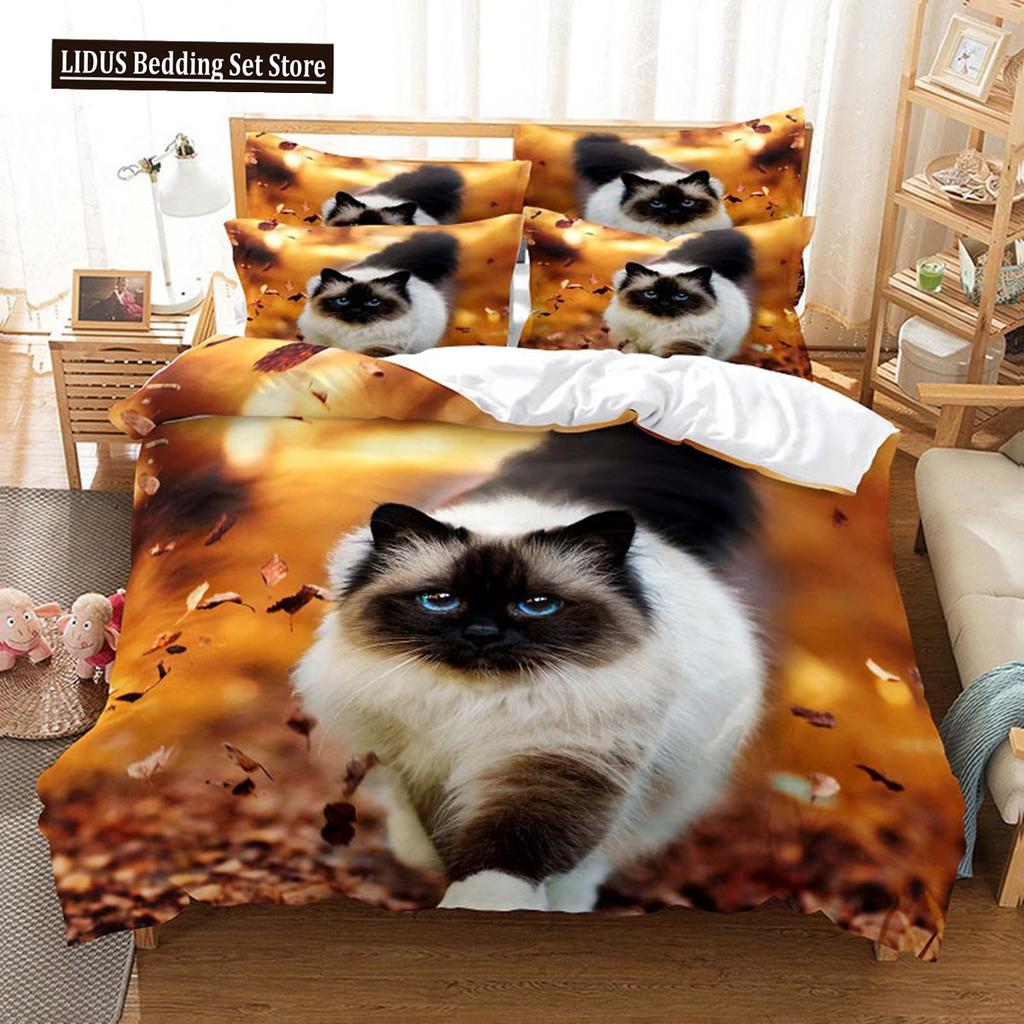 3D Cat Cute Kitten Pattern Duvet Cover Cat Kids Bedroom Decoration Cat Bedding Set For Women Girls Boys Gifts With Zipper 3Pcs