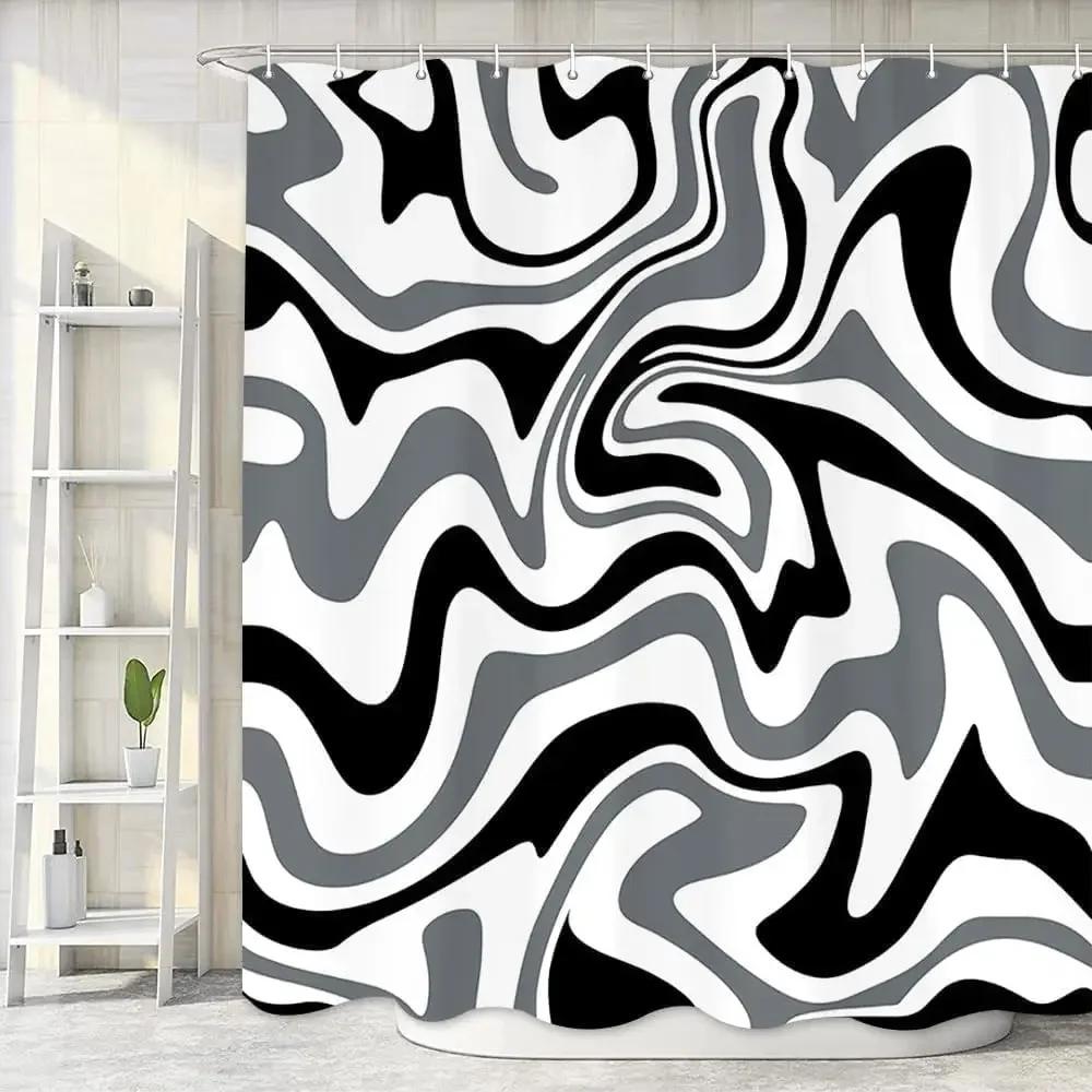 Pink Shower Curtain, Aesthetic 80 S Abstract Wave Swirl Cute Beige Shower Curtain, Retro Simple Bathroom Accessories