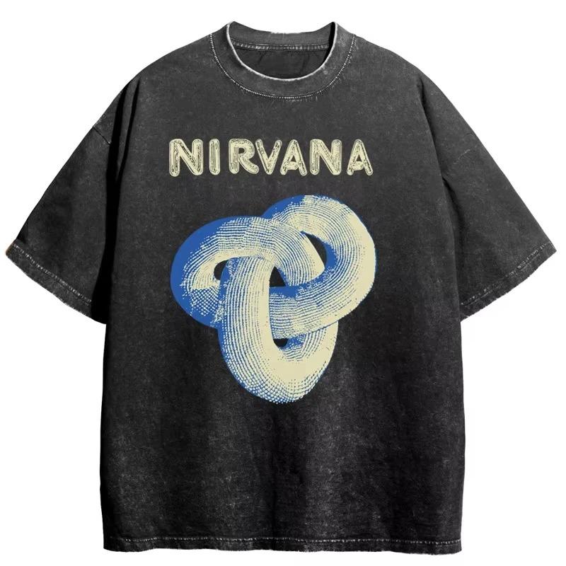 Nirvana Rock Band Men's Retro Cotton Washed Tee In Utero Album Man Women's Oversized Y2K Distress Tshirt Casual Loose Streetwear