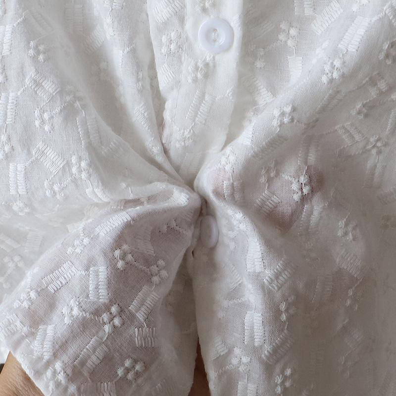 Bi Zheng 2025 Summer Korean Lace Embroidered Bubble Sleeve Women's Shirt
