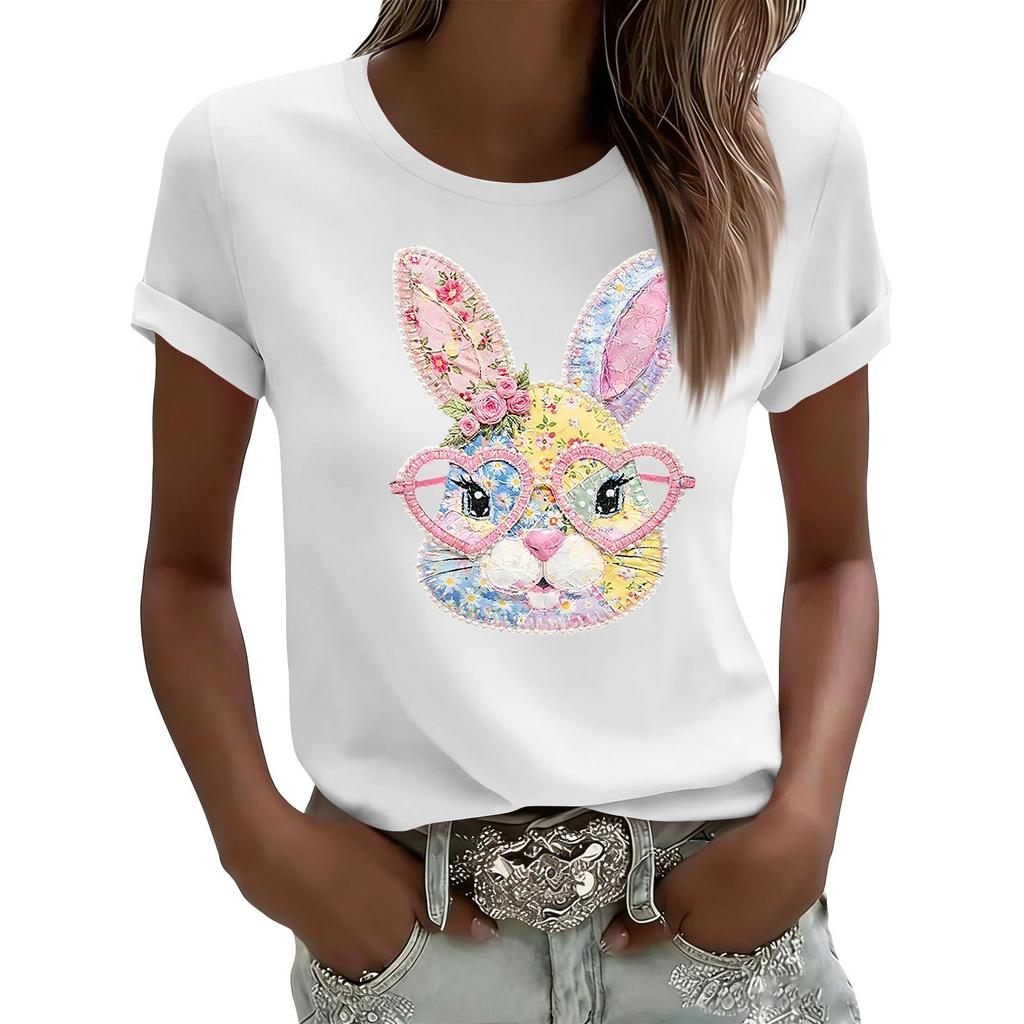 Women's Casual Printed T-Shirt Round Neck Pullover Short Sleeve Top