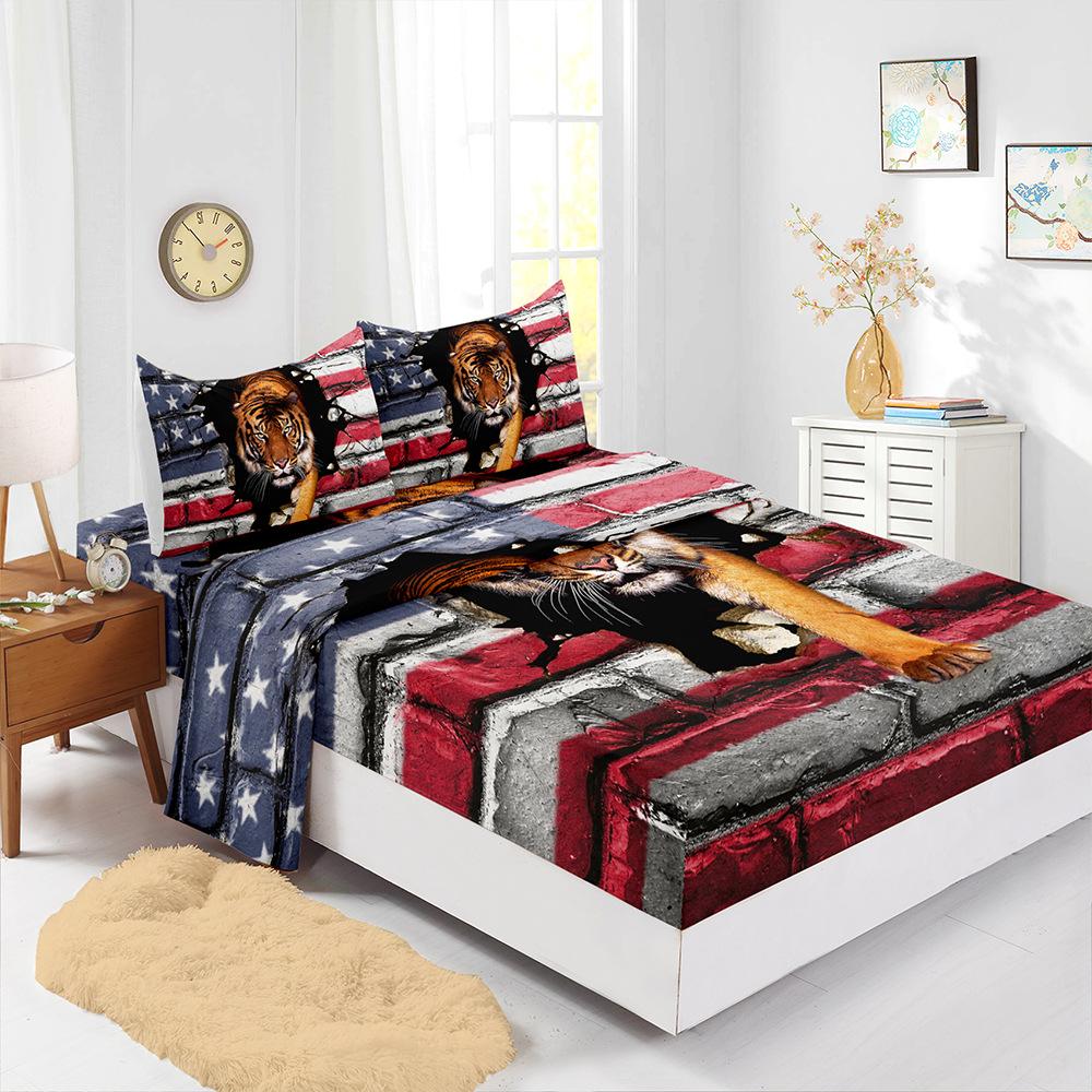 Four-Piece Mattress Digital Printing Mattress Protective Cover Bedding Animal Tiger Bear