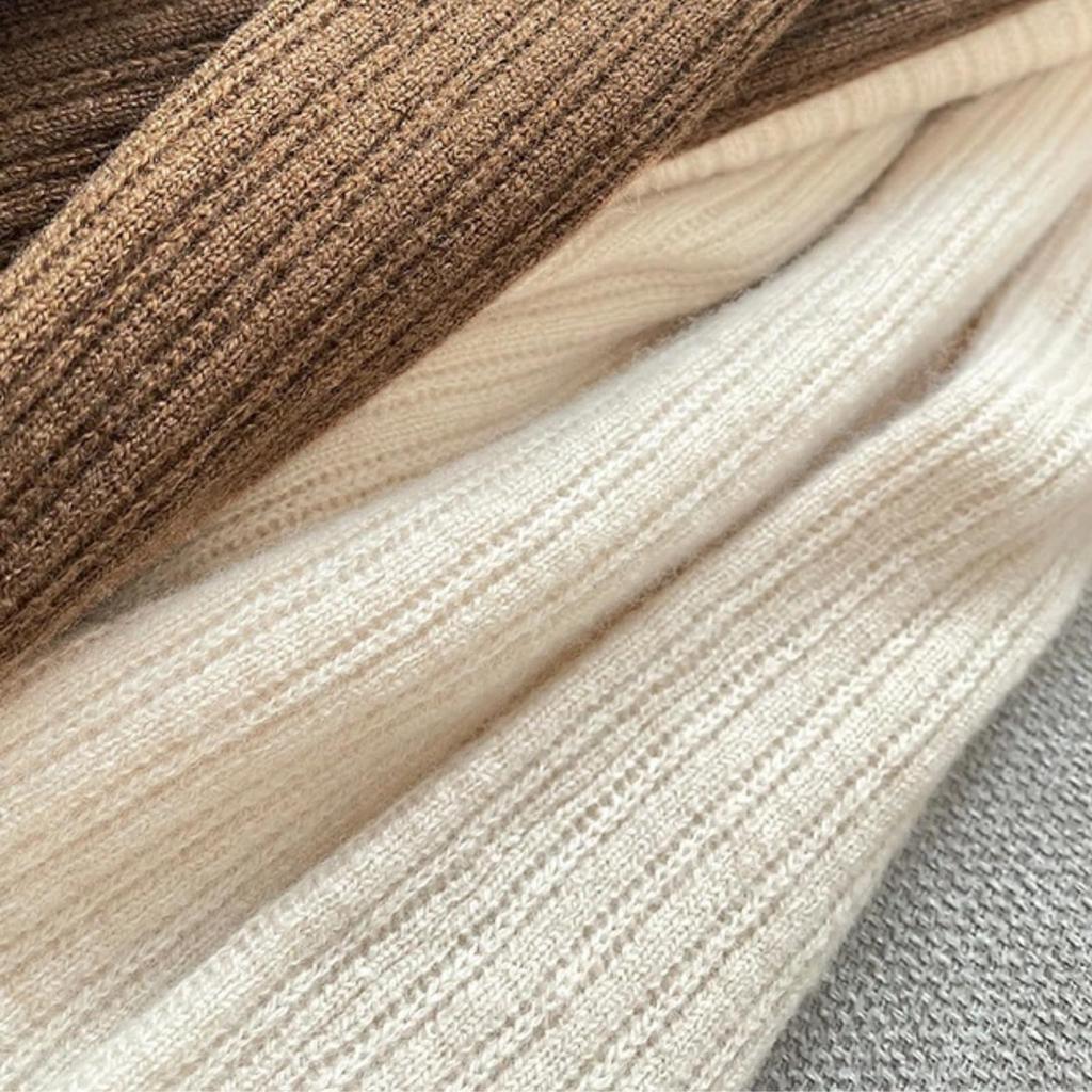 JINJUDUO Long Knit Midi Long Cute and Perfect for Special Beige Women's Dress, Length, Sleeve, Cache-Coeur, Elegant, Occasions, White, Brown, Spring,