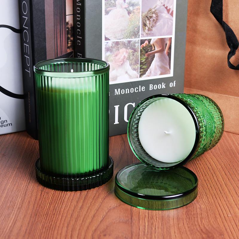 Scented Candle Retro Embossed Sunflower Glass Vertical Pattern Engraved Thickened Glass Scented Candle