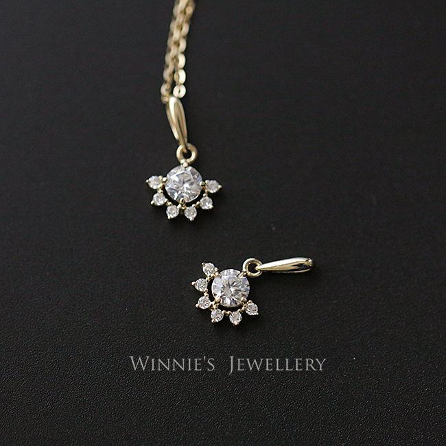 Sunrise 14K Gold-Plated Silver Necklace with Zircon Pendant Gold Adjustable 45cm