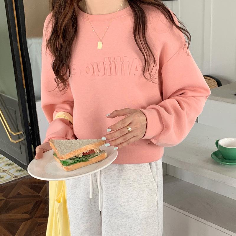 2023 Women's Versatile Short Hoodie: American & Korean Style, Loose Fit, Round Neck, Long Sleeve, High Street Fashion