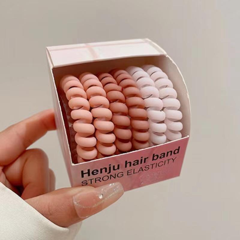 6-teiliges Set mit hochelastischen Haargummis, buntem Haarseil aus Gummi, Telefonleitung, Pferdeschwanz, Haargummi, süßes Mädchen-Haar-Accessoire für Frauen