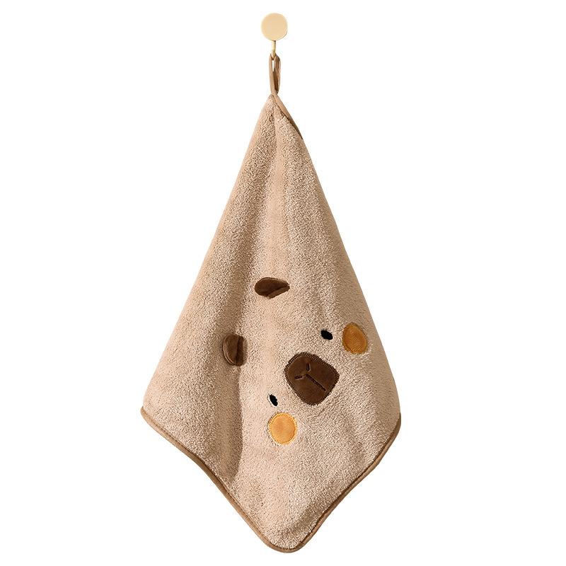 Capybara Coral Velvet Towel, Water-absorbing and Quick-drying Thickened Square Towel, Hanging Handkerchief Without Shedding