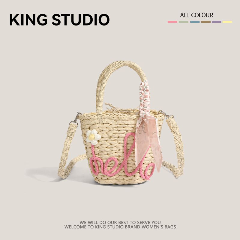 

Woven Straw Bag Women 2025 New Niche Design Summer All-Match Bucket Shoulder Seaside Vacation Beach Bag Rose Red