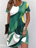 Women's Summer Short-Sleeve Minimalist Color-Blocked Dress—Loose-Fitting Breathable Fashionable Casual Beach Dress