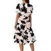 Women's Summer Floral Print Short Sleeves Neck Waistband Bohemian Flowy Maxi Dress With Pockets
