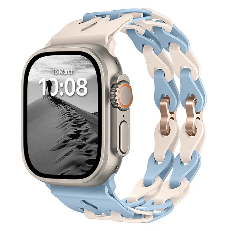 Pulseira de Silicone de Elo Duplo para Apple Watch Band Ultra 2 49mm 44mm 40mm 45mm 41mm 42mm Bracelete para Series 9 8 7 6 5 4 SE 3