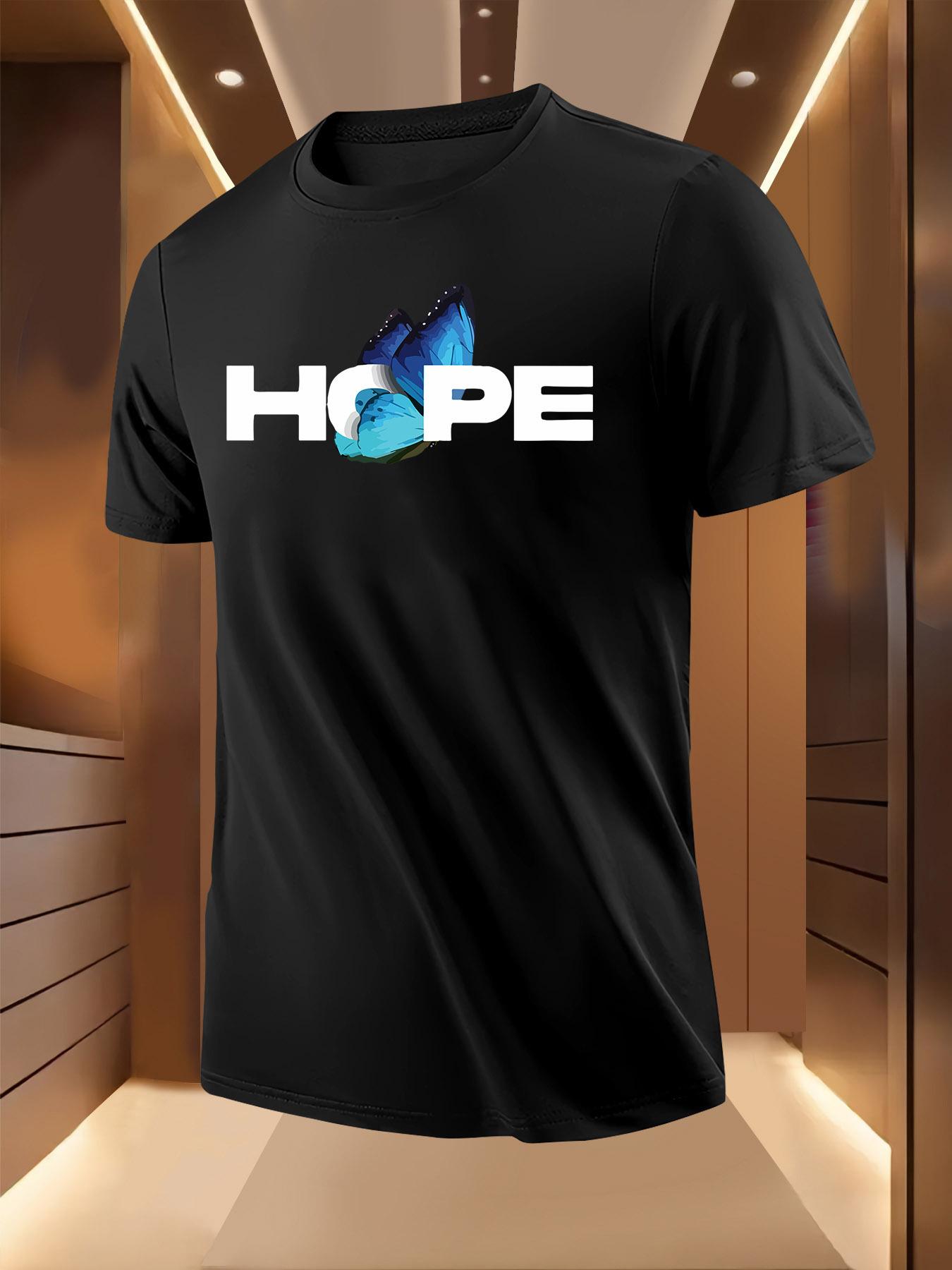 Light Yellow Tshirt - Bold HOPE Graphic Tee with Blue Wings S