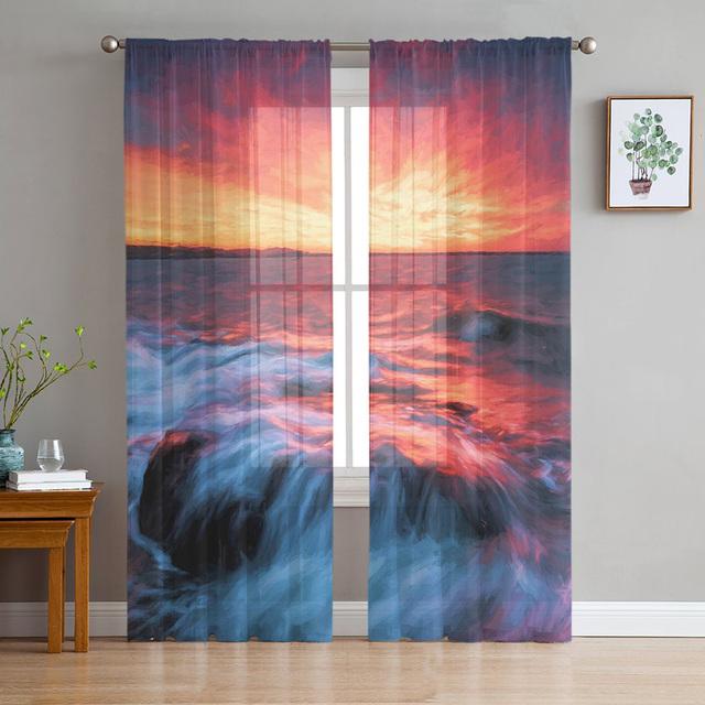 Finestre Rocciose Viste Mare Tende in Tulle Bianco Per Soggiorno Camera da Letto Camera Bambini Cucina Decorazione Finestra Tende Voile Trasparenti